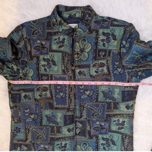 Vintage 90s Coldwater Creek Floral Tapestry Jacket Blue Green Zip Up - Picture 7 of 16